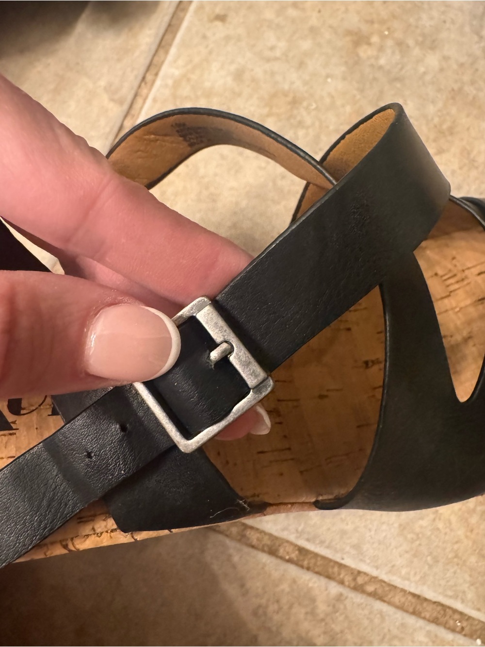 Kork-Ease Black Leather Cork Wedge Sandals - Picture 3 of 3